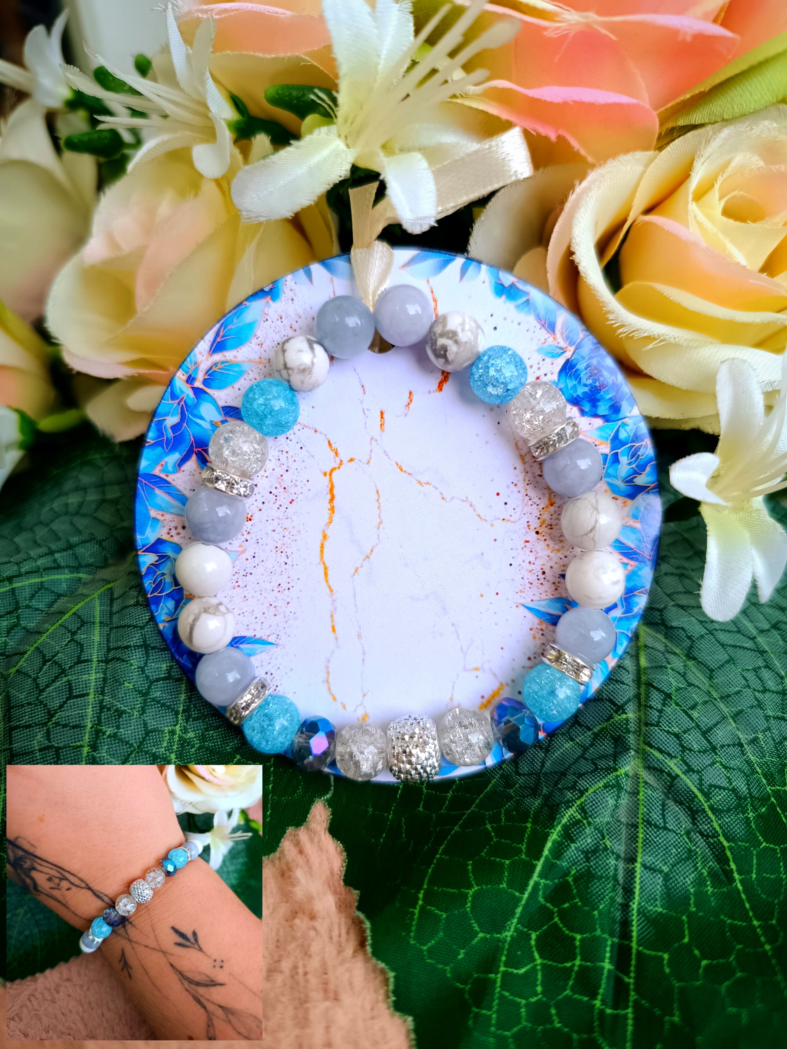 Angelit védelem ásvány karkötő